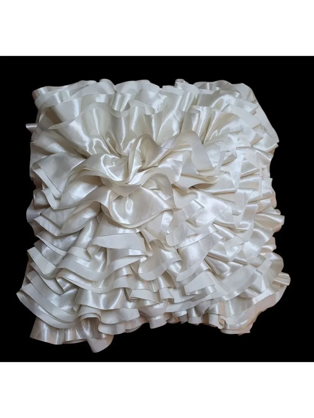 Pier 1 White Satin Decorative Throw Pillow - All Over Ruffles -17